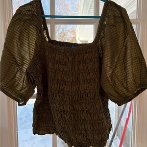 Old Navy Olive Smocked Blouse